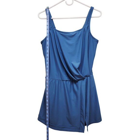 Blue One-Piece Swim Dress With Adjustable Straps & Built-In Bottoms Size L - Picture 8 of 10